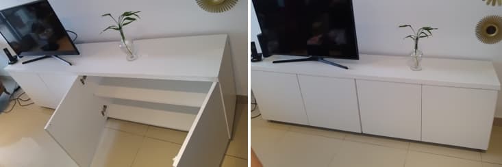 cómoda con cajones para tv en blanco laca con estanteria